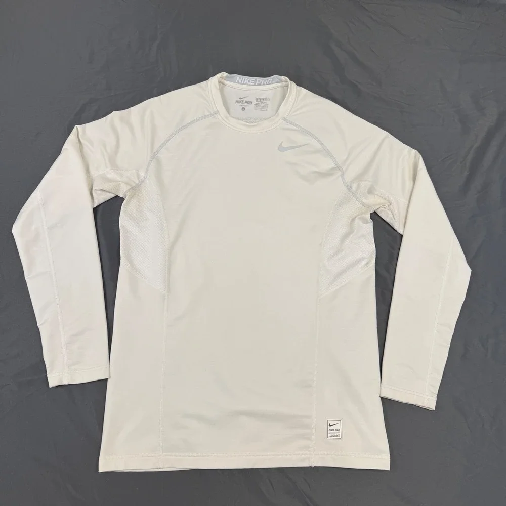 Vtg Nike Pro Dri-FIT Mens L Fitted Long-Sleeve Base Layer Top White 659814-100